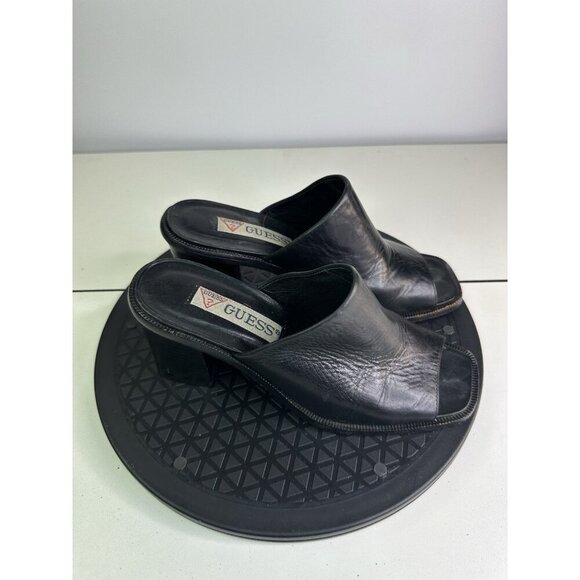 VTG Guess Chunky Mule Loafers Black Open Square Toe Y2K 90s Sandals Sz 7.5 M - Picture 1 of 10